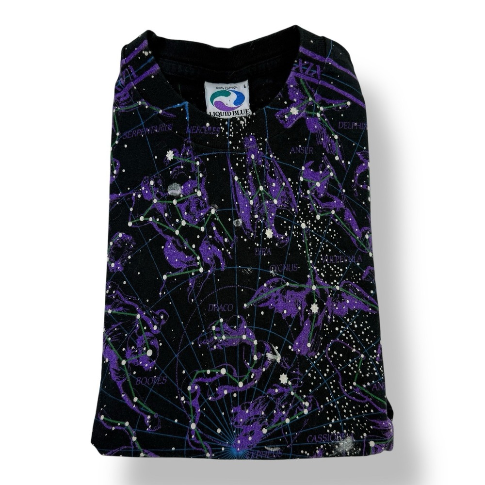 Liquid Blue Vintage‎ 1993 Astrology Constellation AOP T-Shirt Black Purple USA L